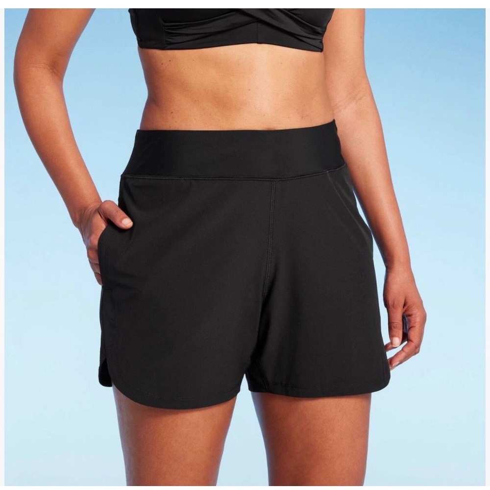 Lands' End Women's XL 18 Black Swim Shorts Board Swimwear‎ Stretch UPF 50+